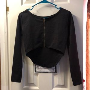 Zip front high low crop top